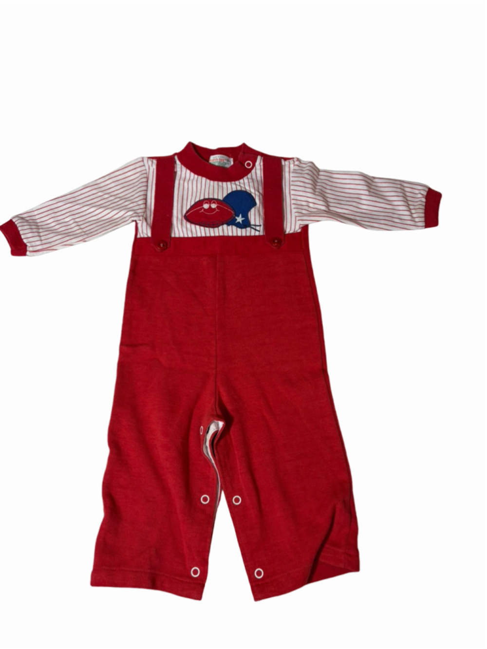 Vintage Health-tex 18M Red Football Overalls Romper Made in USA Baby